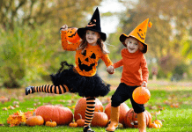 kids in pumpkin outfits