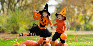 kids in pumpkin outfits