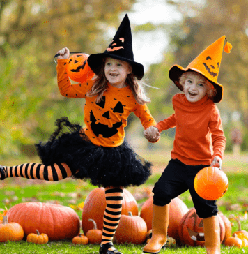 kids in pumpkin outfits