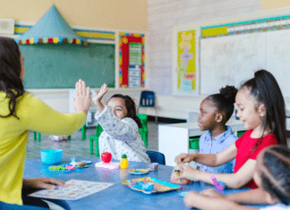 parent at school with kids